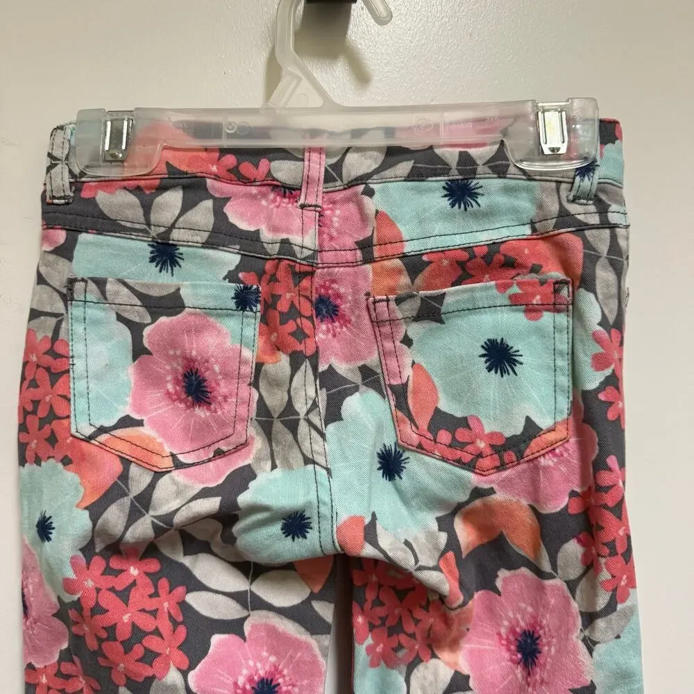 Gymboree Girls Pants Enchanted Winter Flowers Gray Pink‎ Size 5